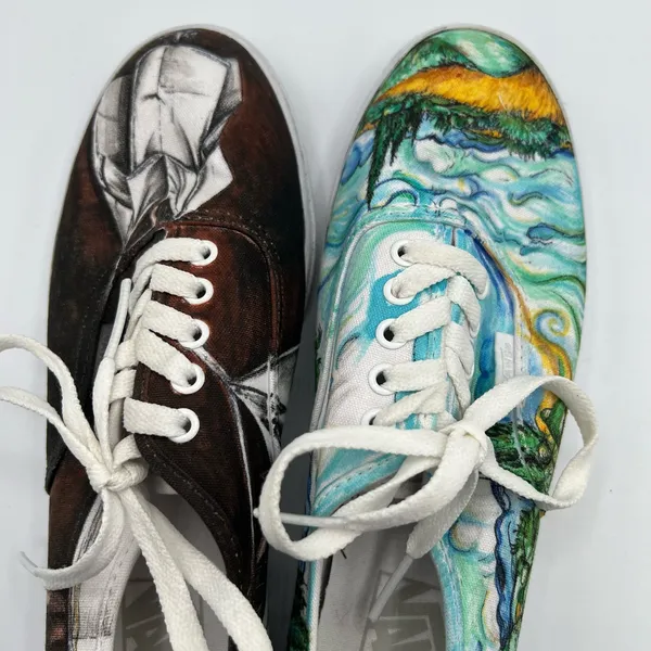 Vans Mens 6.5 Womens 8 Shoes Sneakers‎ Blue Black Art Scenes Customized Skater - Image 12