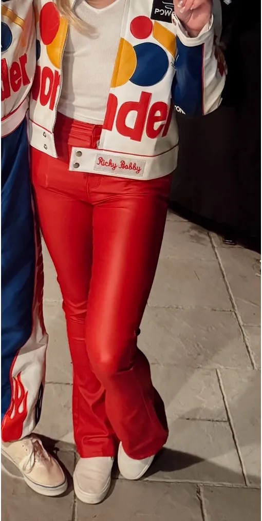 Edikted Red Leather Flare Pants Luna Faux - Image 3