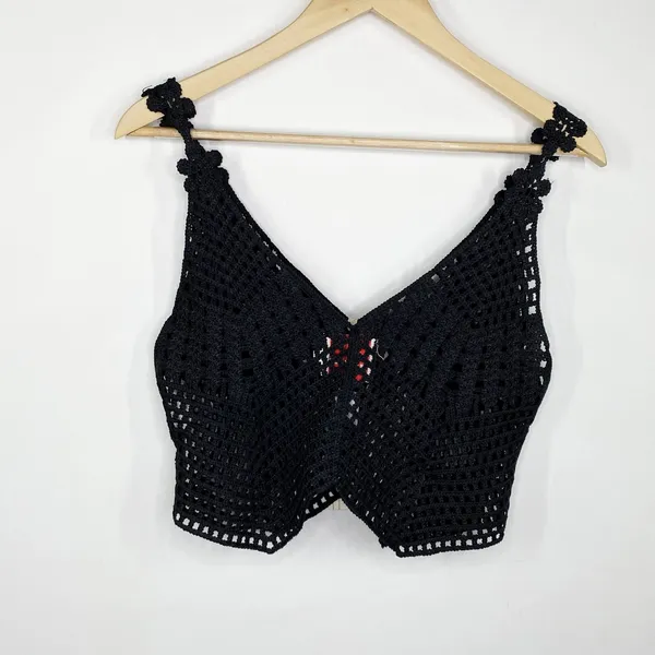 LF Native Rose Black Cream‎ Crochet Tank Top Women's Size Small/Medium S/M NWT - Image 2