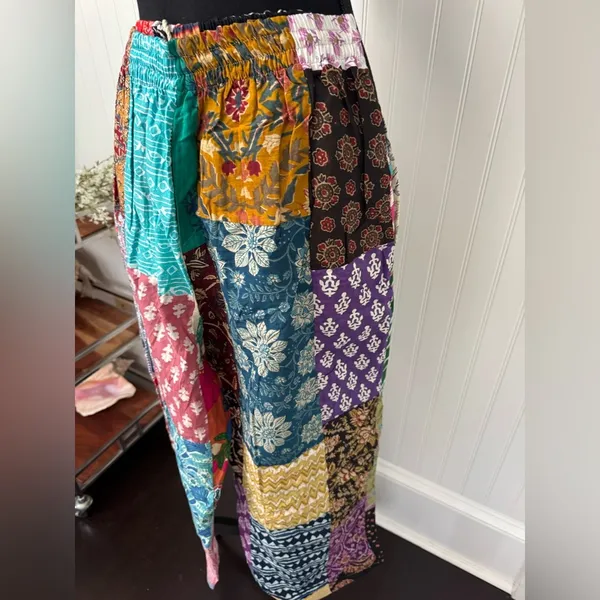 Kathmandu Imports NWT Kantha Patchwork Wide Leg Drawstring Pants ~ One Size Fits Most - Image 3