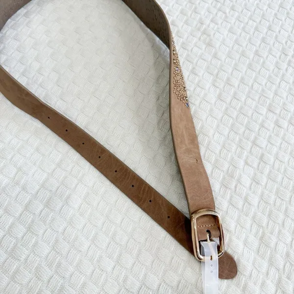 Source Unknown NEW Wide Vegan Leather Belt with Colorful and Metallic Studs Tan Khaki - Image 5