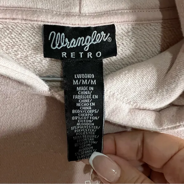 Wrangler Retro Soft Pink Spell-out‎ Kangaroo Pocket Pullover Hoodie - Image 5