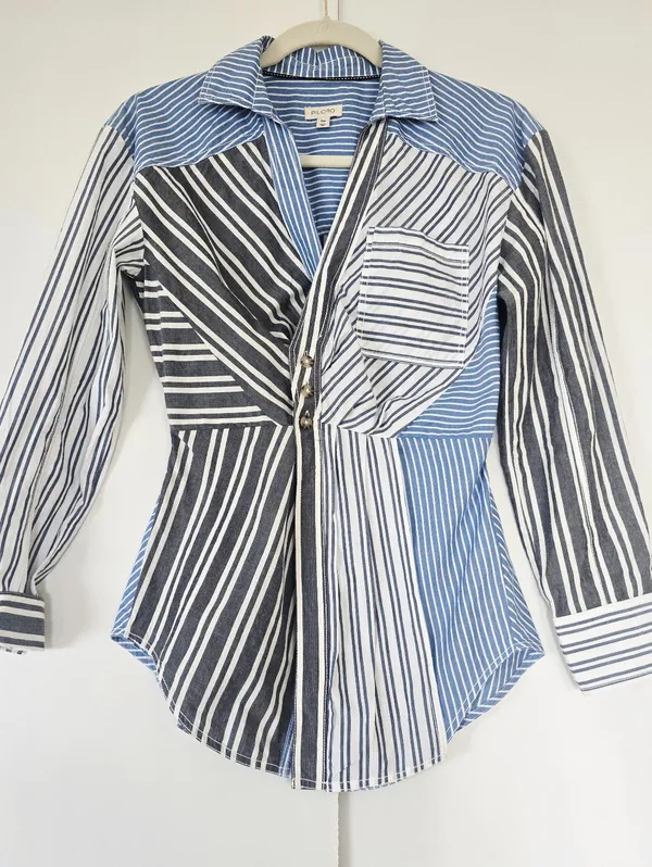 Anthropologie Pilcro Reworked Mixed Stripe Buttondown Shirt - Image 3