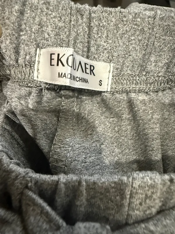 EKOUAER Woman’s Gray Wide-Leg Lounge Pant Drawstring Waist Long Sleeve Set Small - Image 7