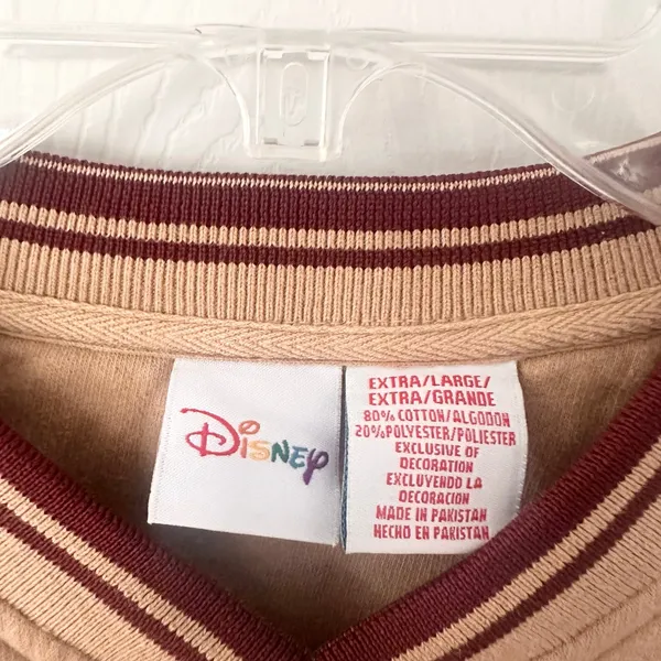 Disney Vintage 90s Beige Maroon High V Neck Sweatshirt Embroidered Mickey XL - Image 6