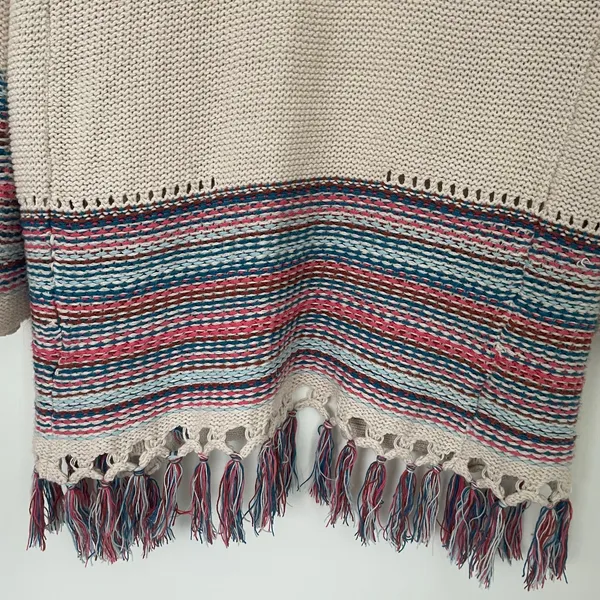 ROXY Near Future Knit Fringe Cardigan Open Front Long Sleeve Size Medium - Image 4