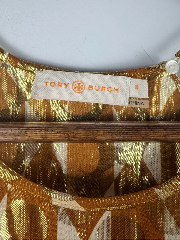 Tory Burch Danielle Gold Diamond Metalic Halter Tassel Camisole silk blend size - Image 3