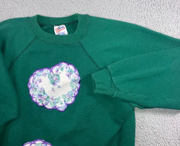 Vintage Hanes Sweatshirt Women XL Floral Heart Graphic Grandma Retro 80s 90s Y2K - Image 2