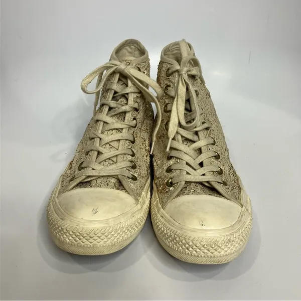 Converse all star Hi Parchment Hightop Sneakers cream sequin women’s size 9‎ - Image 4