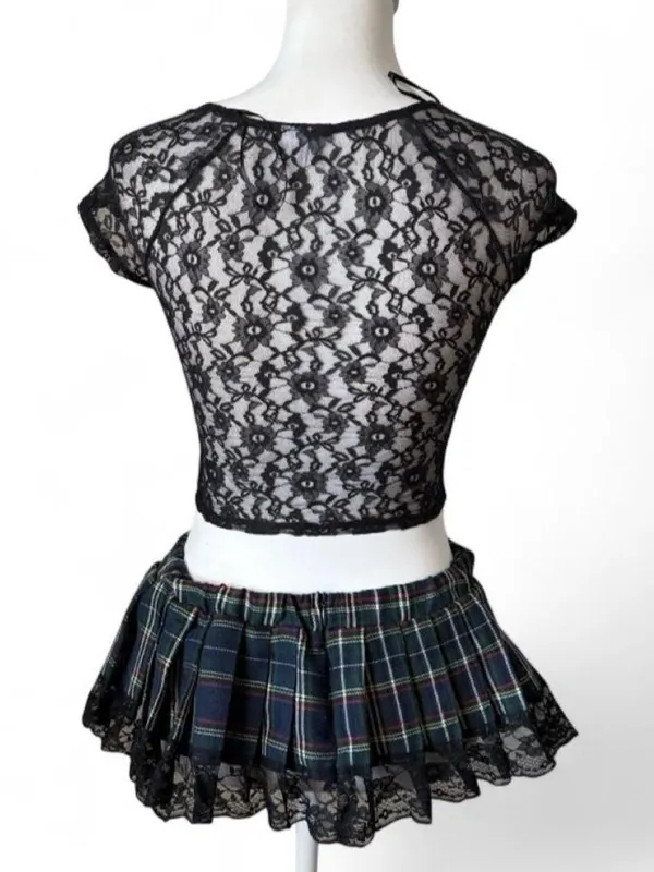 Sexy Plaid Costume Set Black Size XS - Image 5