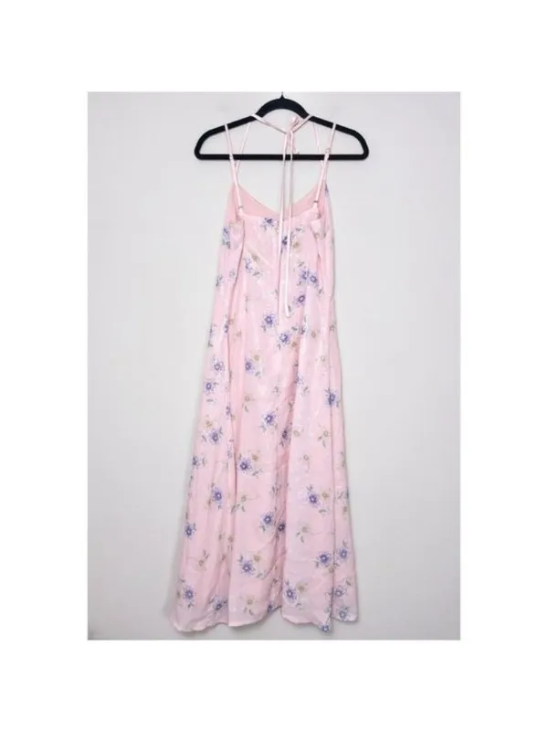 NEW Endless Rose Free The Roses Sequin Floral Slip Maxi Dress S Pink Halter Tie - Image 5