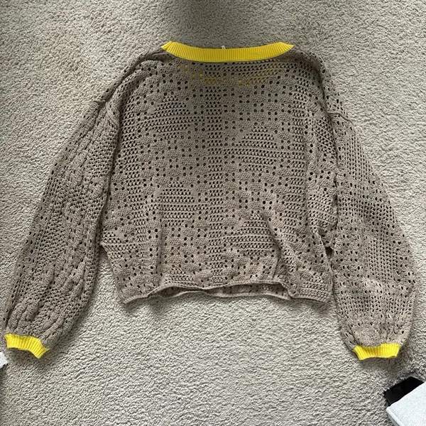 Free People Brown Knit Sweater with Yellow Accents - Image 3