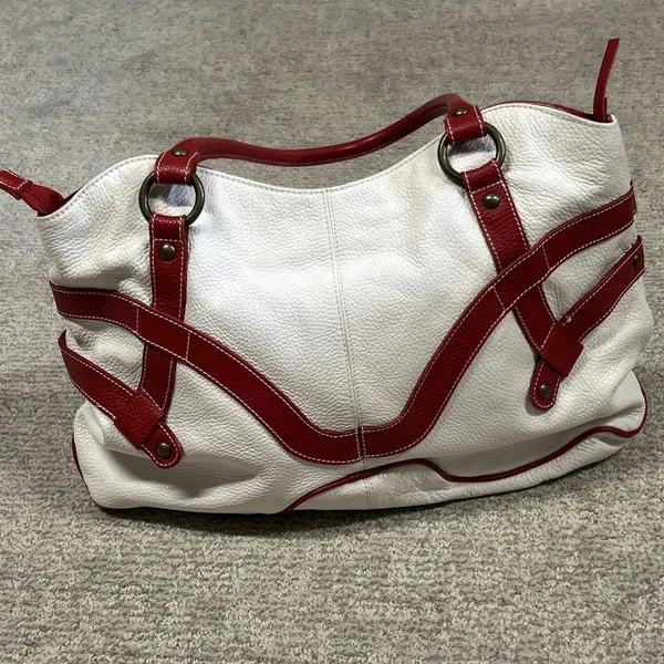 Maurizio Taiuti Leather Large Shoulder Bag Purse Tote Red White - Image 4
