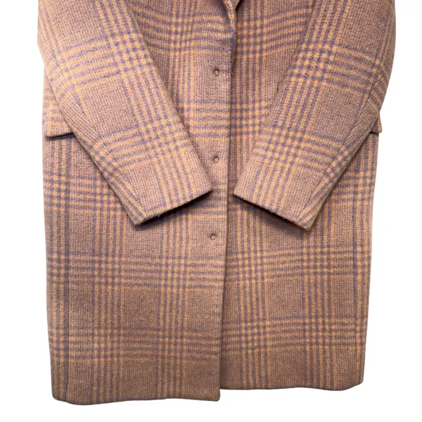 Tara Jarmon Paris Plaid Wool Blend Coat Pink Orange Size 34 French EU 34 US 2-4 - Image 4
