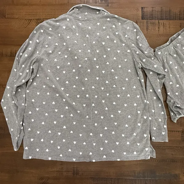 Laura Ashley Pajama Shorts Top Gray White‎ Hearts Pink Large - Image 2