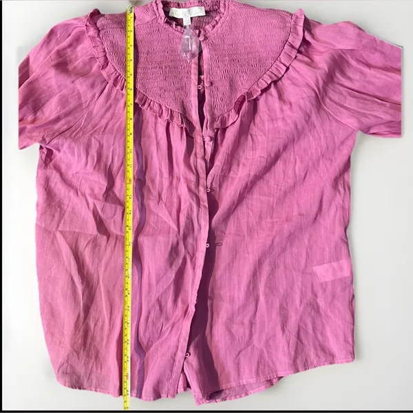 Karlie‎ Large Pink Linen Smock Top Button Up Long Sleeve Lightweight Ruffle NWOT - Image 10