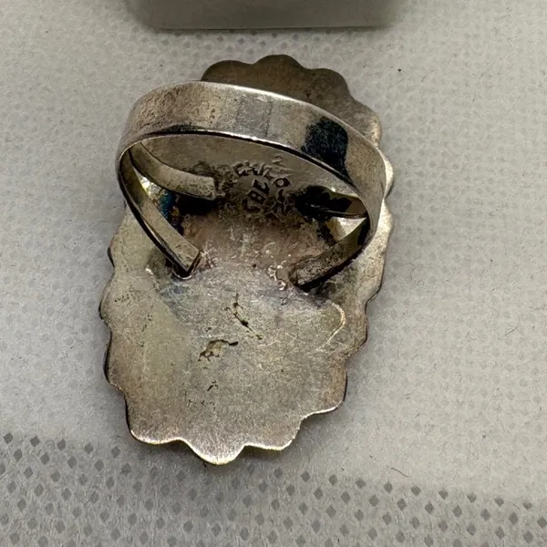 Vintage Mexican Sterling Silver Abalone Shell Statement Ring Oval Size 8‎ - Image 9