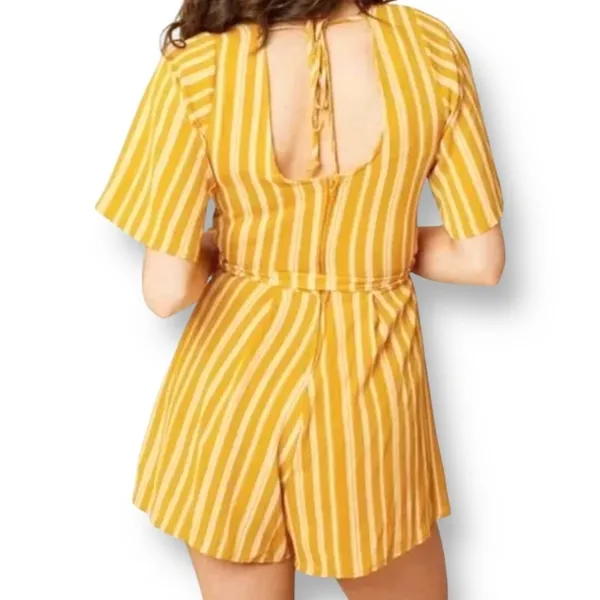 Altar'd State‎ S Yellow White Striped Wrap Romper Tie Waist Coastal Resort Beach - Image 2