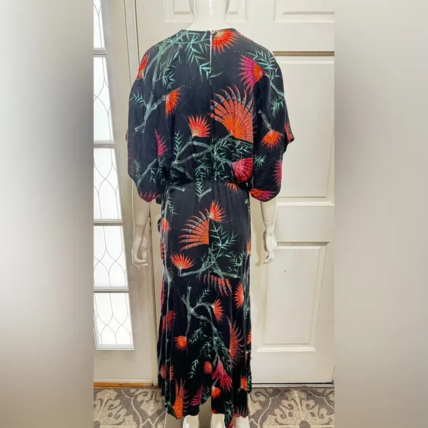Farm Rio Anthropologie Valentina Black Maxi Orange Tropical Floral Print Sz S - Image 4