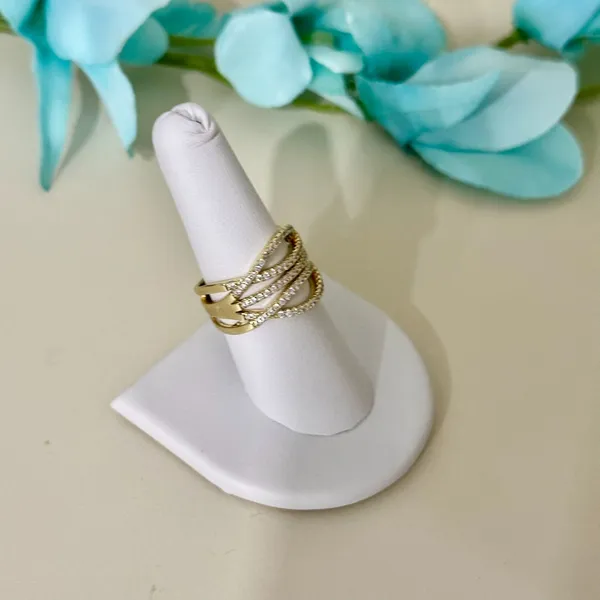 14K Gold Plated‎ Womens Crossover Ring Multi Row Cubic Zirconia Size 8 - Image 2