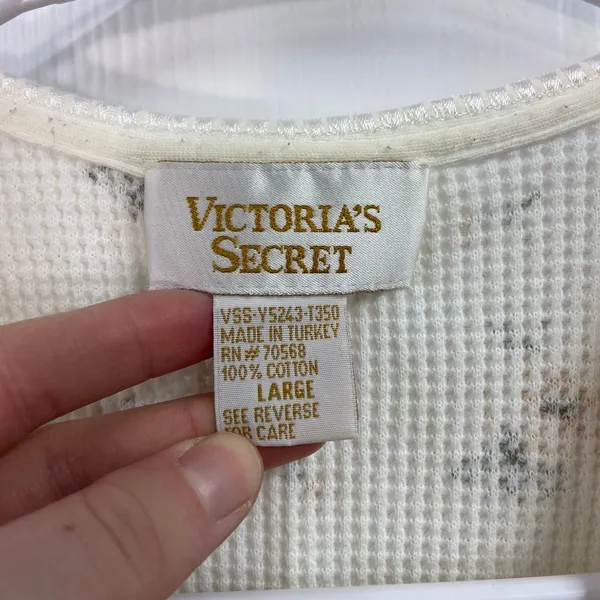 Vintage Victoria's Secret gold label cream floral waffle knit cotton button vest - Image 3