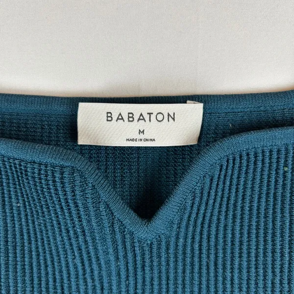 Babaton Sculpt Knit Notch Cropped Tank Top Teal Ribbed Square Neck Size M‎ - Image 4