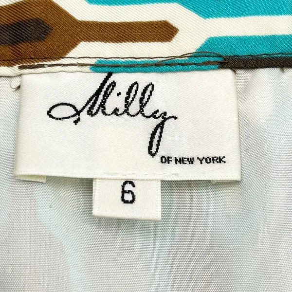 Milly Womens 6 Pencil Skirt 100% Silk Geometric Ikat‎ Brown Green Cream Lined - Image 6