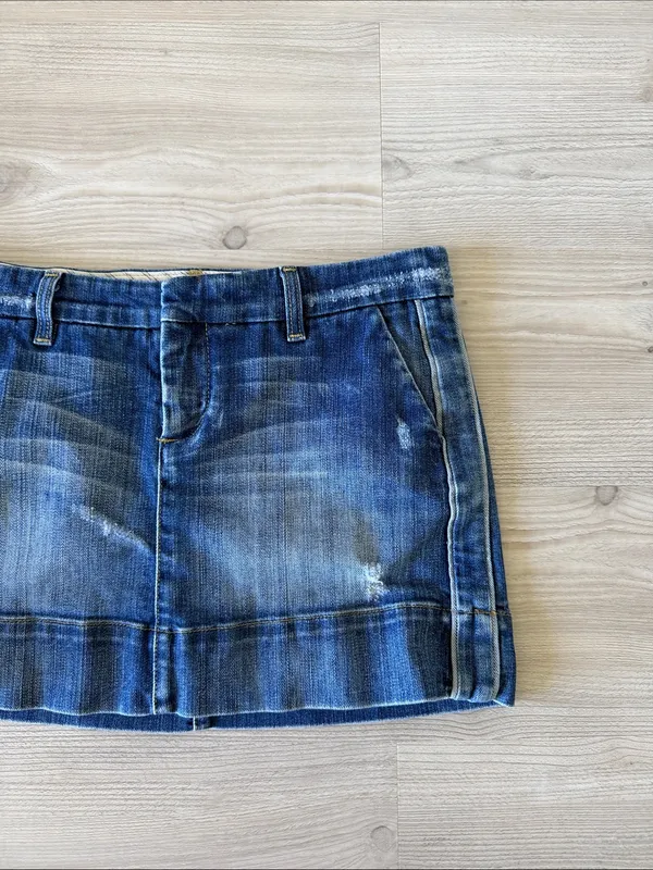 Vintage Y2K Bebe Denim Mini Skirt Low Rise Distressed Made In USA - Image 2