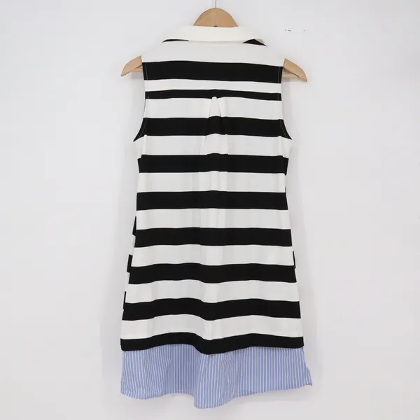 Mieazom Tunic Top Women S Sleeveless Striped Black White Contrast Hem Excellent - Image 4