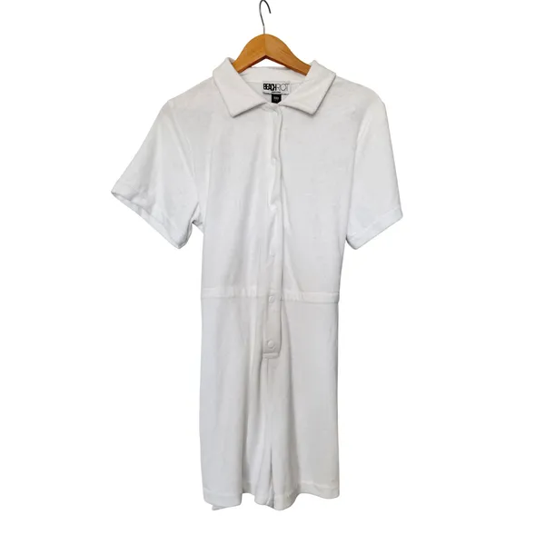 Beach Riot White Terry Cloth Snap Front Belted Romper Size‎ Large NEW - Image 3