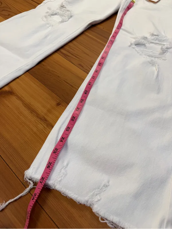 Risen Denim White Distressed Cropped Straight Leg Stretch Jeans Size 15/32 NWT - Image 8
