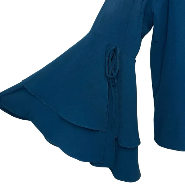 Sugar + Lips Teal Ruffle Bell Sleeve‎ Blouse V-Neck Flowy Top Medium - Image 2