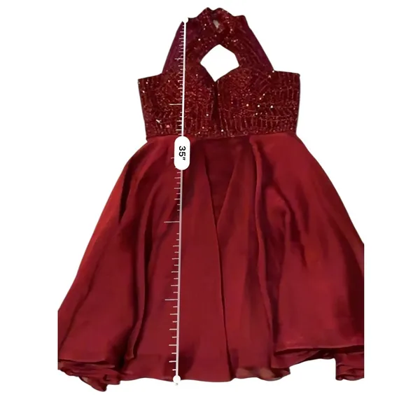 Sherri Hill‎ Red Halter Fit & Flare Cocktail Dress Women's Size 2 Beaded Formal - Image 11