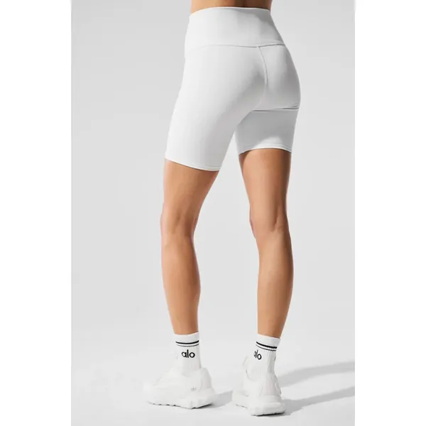 Alo Yoga 7" High-Waist Biker Short White Major Moves XS NWT Authentic - Image 2