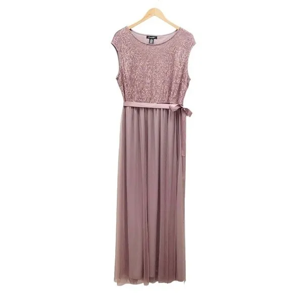 NWT Candalite Dress Formal Gown Mauve Tulle Skirt Lace Sequin Maxi Size XL NEW - Image 3