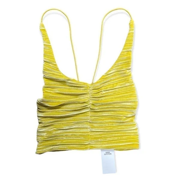 NWT Urban Outfitters Bella Crushed Velvet Cami Yellow Green Size S Petite - Image 4