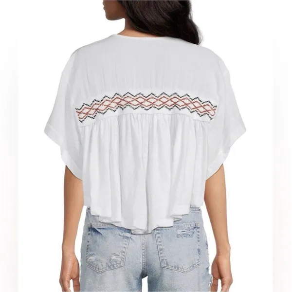 Free People Market Tee M Dolman Embroidered V-Neck Boho Cotton *NWOT* - Image 9