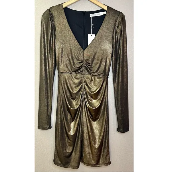 NWT Bishop + Young Luxe Metallic Long Sleeved Ruched Fitted Mini Dress Party - Image 7