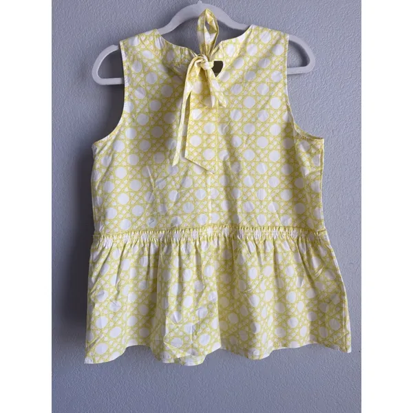 Ann Taylor Rattan Peplum Top Lemon Twist Yellow White Tie Back Bow Preppy Size M - Image 8