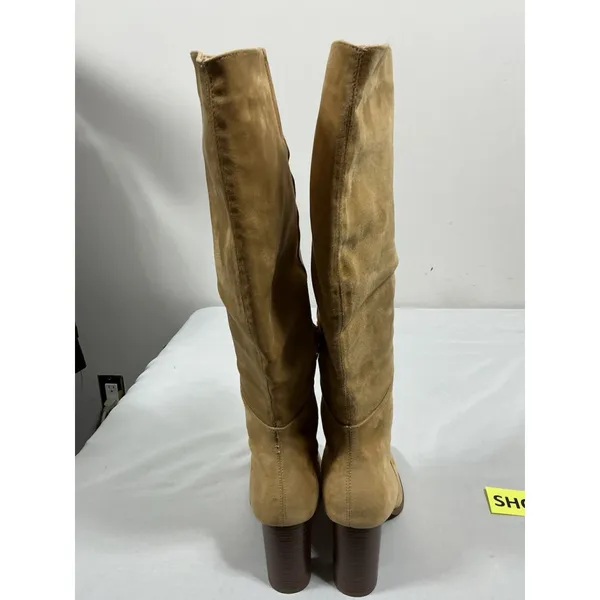 Womans New Coutgo Knee Length Boots 8.5 Cowhide Tan 1/4 Zip Block Heel - Image 5