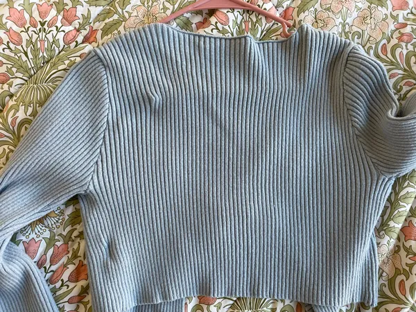 Baby Blue Cropped Cardigan Sweater - Image 3