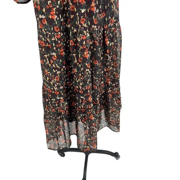 Natural Life Floral Print Midi Dress Kimono‎ Sleeve Brown Red Size Small - Image 5