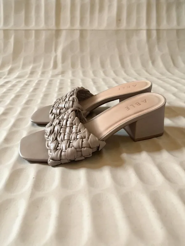 ABLE Beige Braided Leather Heels Sandals Size 9.5 Tan - Image 5