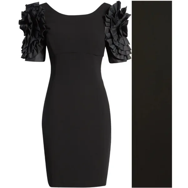 Shani Dramatic Rosette Sleeve Crepe Sheath Cocktail Dress Black - Image 9