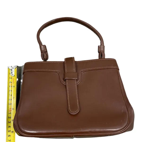Vintage Brown Structured Handbag – Minimalist 90s Elegance - Image 3