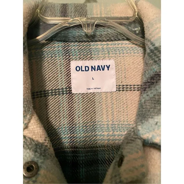 Old Navy Transitional Plaid Utility Shacket Green Size Large - Image 4