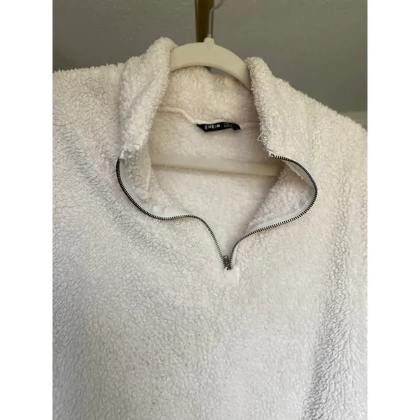 Cream Sherpa‎ Teddy Zip Pullover Jacket Winter Lounge Shein Cozy Buttery Soft - Image 5