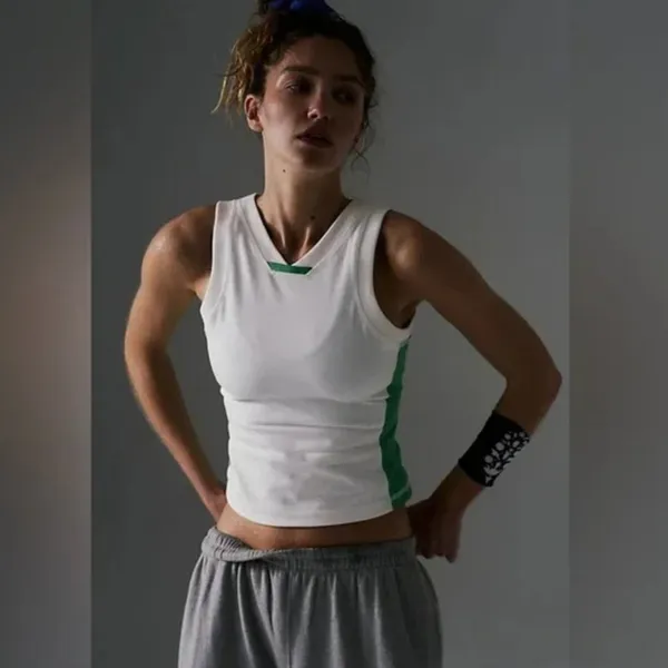 NWOT Free People MOVEMENT Powerwalk Tank Green & White - Image 4
