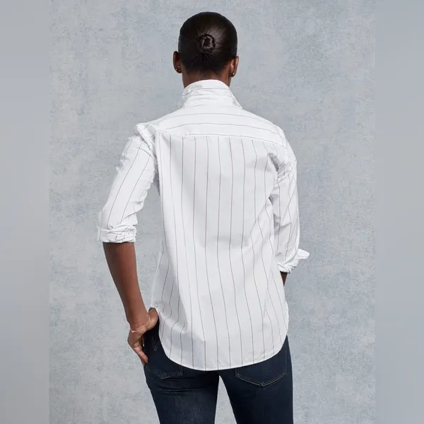 Frank‎ & Eileen - Women's Button Down in White with Thin Red Stripe size small - Image 2