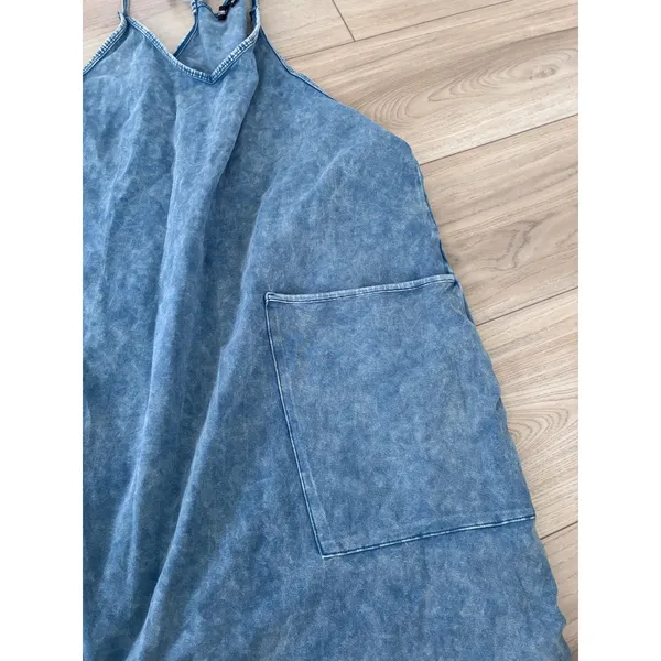 Automet Women Acid Wash Denim Romper XL Blue Sleeveless Overalls Jumpsuit - Image 2